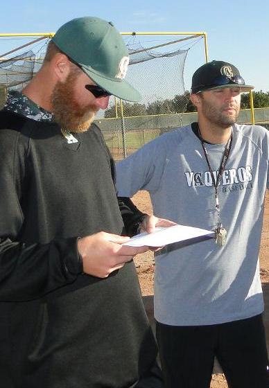 Pitching Coach Jerry A'hearn and Head Coach Anthony Gilich examine the facts.