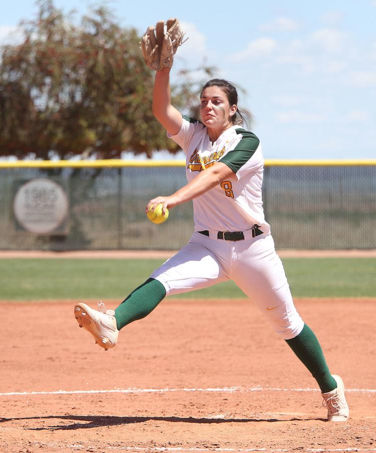 Baylee Eaton pitches against Arizona Western on April 13 at Central Arizona College. Eaton struck out 11 in CAC's 6-0 win over Yavapai on Friday, but the Vaqueras were defeated twice by Arizona Western on Saturday, ending their season in the finals of the Division I Region 1 tournament.