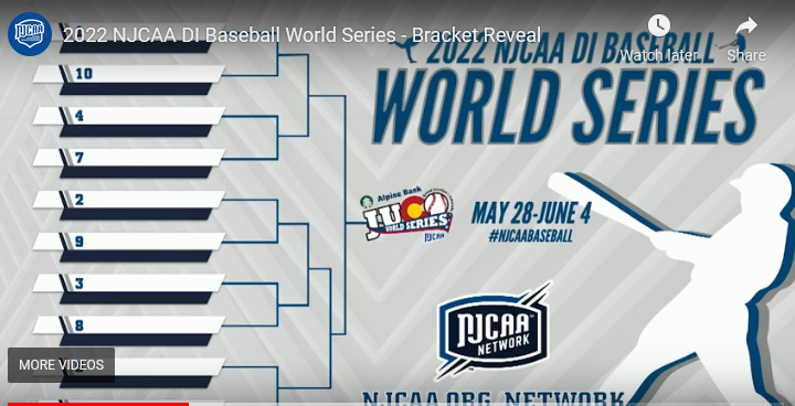 Vaqueros Seeded #6 2022 JUCO World Series Bracket-First Game Sunday May 29th