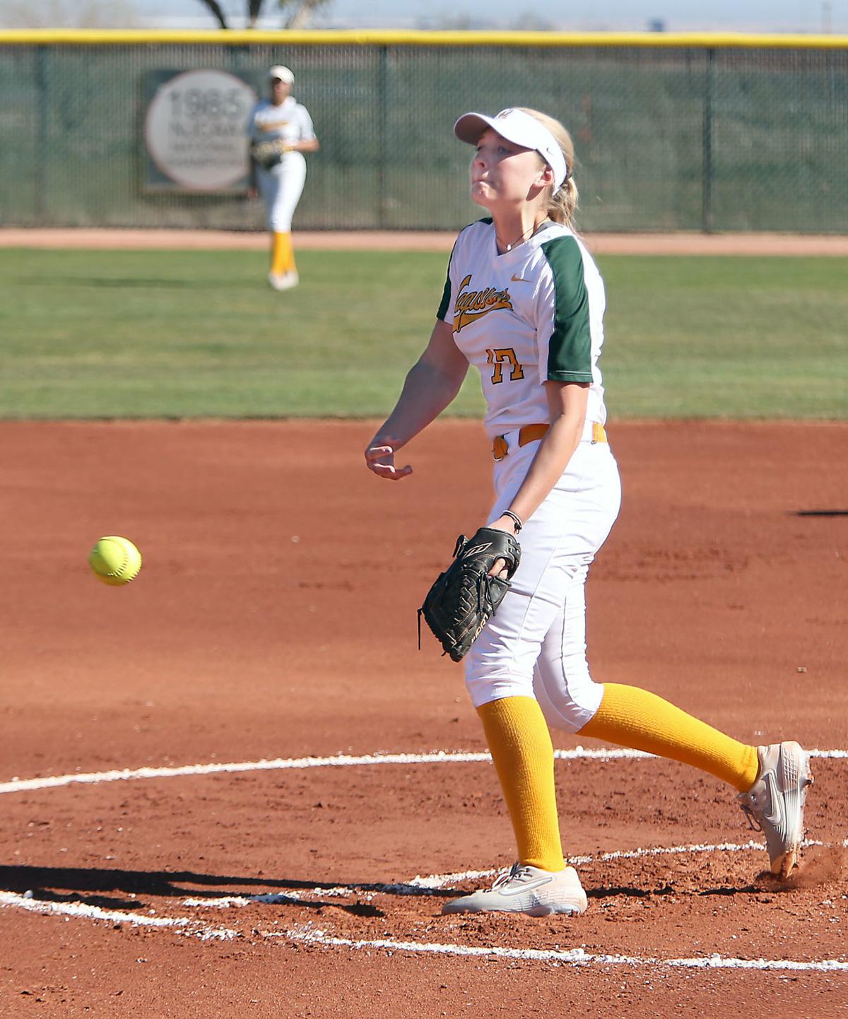 Sarah Norton strikes out 15 in a win against South Mountain.